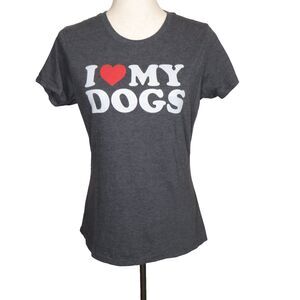 Port & Company Women's Gray I LOVE MY DOGS Tee Shirt Size Medium
